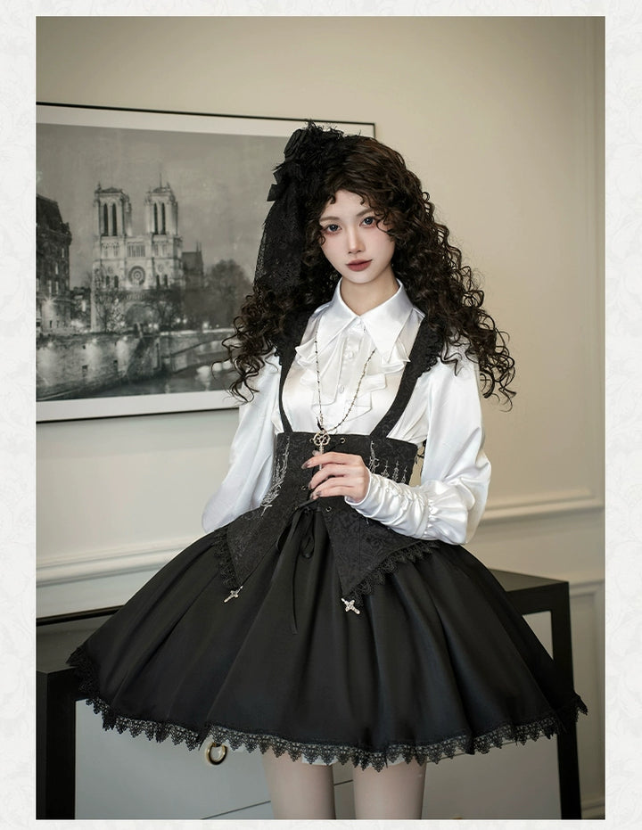 With PUJI~Thorny Night~Gothic Lolita Bust-supporting Skirt With Removable&Adjustable Strap