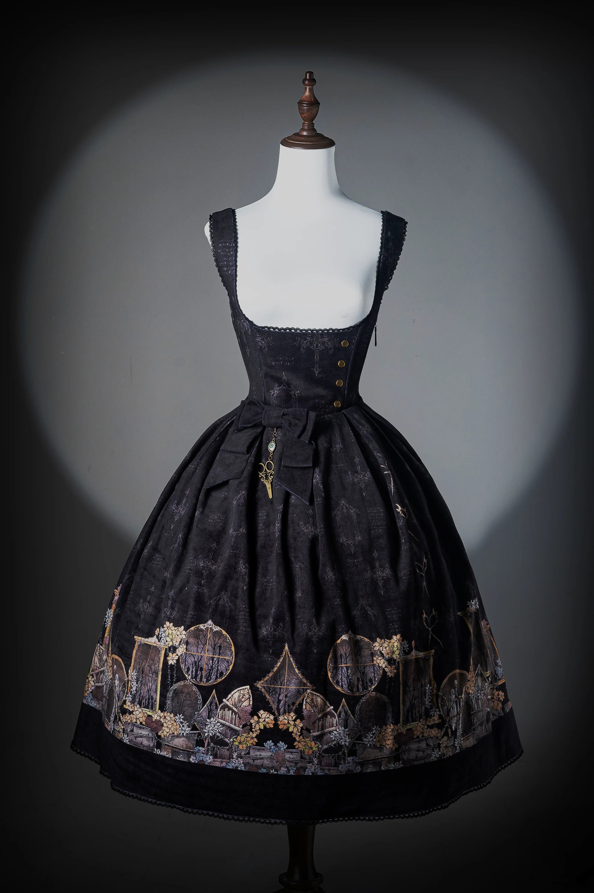 Window of Shadows - Plus Size Gothic Lolita OP & JSK, Window and Floral Print 45889:866698