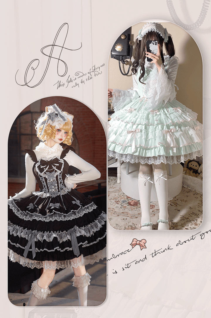 ZhiJinYuan~Love Notebook~Old School Lolita JSK Dress Vintage Doll Tiered Skirt