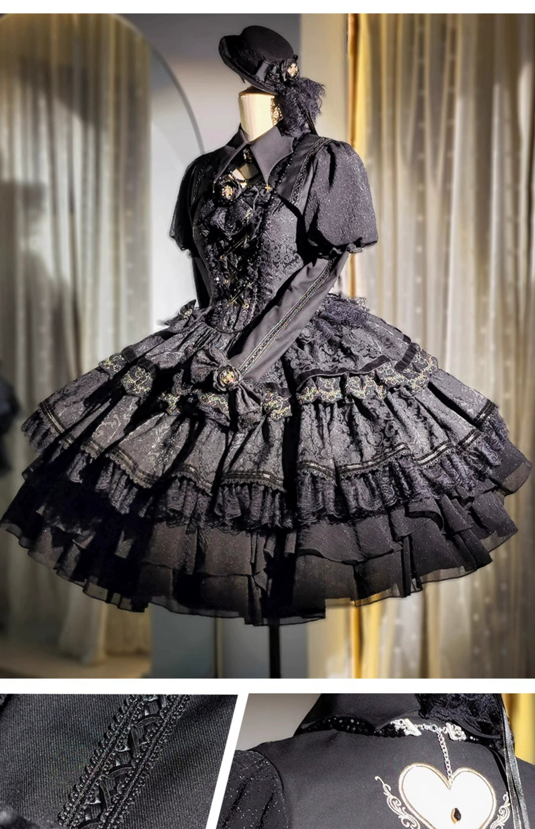 Forest Fluorescent Carps~Black Lady~Gothic Lolita JSK Dress Set   