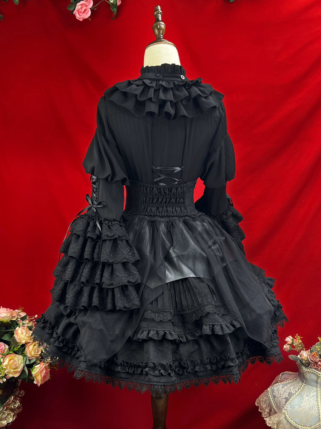 DMFS Lolita~Good and Evil Angel~Gothic Lolita SK Set Retro Princess Sleeve Blouse