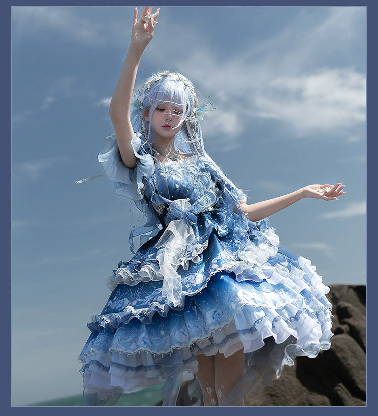 YingLuoFu - Blue Breath Jellyfish - Classic Lolita Jumper Dress, Side Zipper 43572:779898