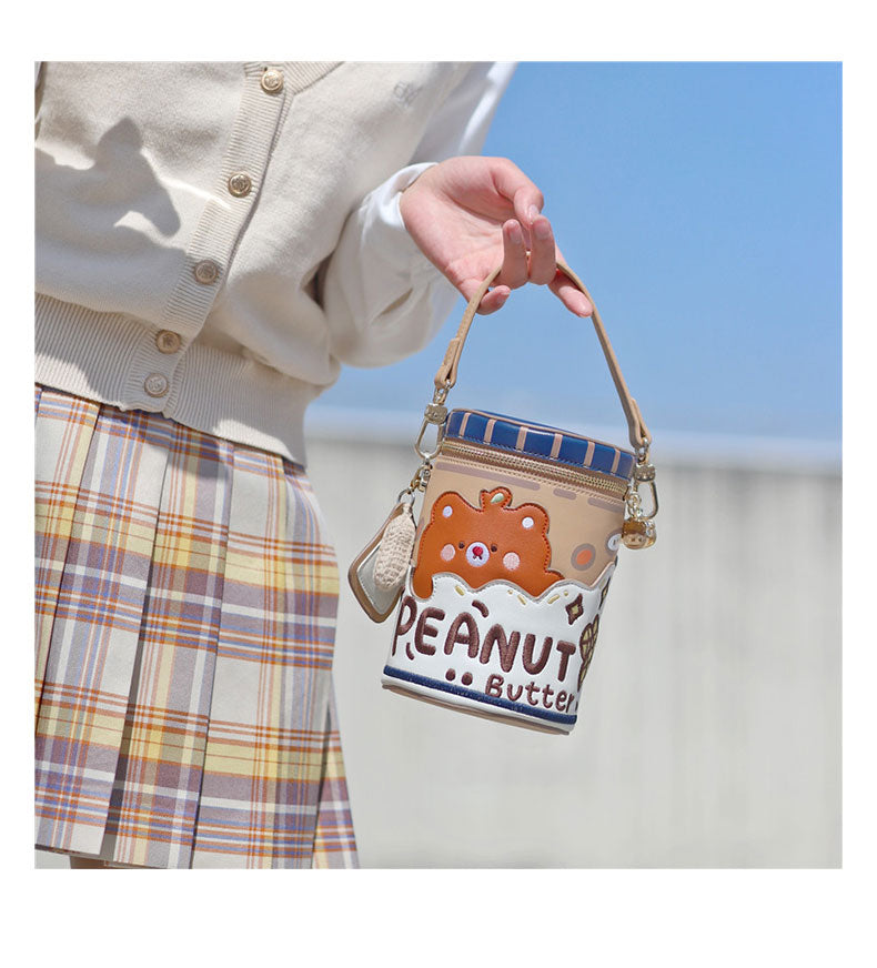 Milk Tea Bear~Bear Peanut Butter~Kawaii Lolita Embroidered Bucket Crossbody Bag   