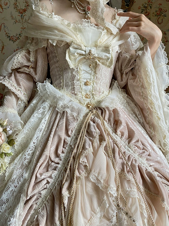 Guaji~Isabella~Wedding Lolita OP Bridal Dress with Tiered Petticoat and Trailing
