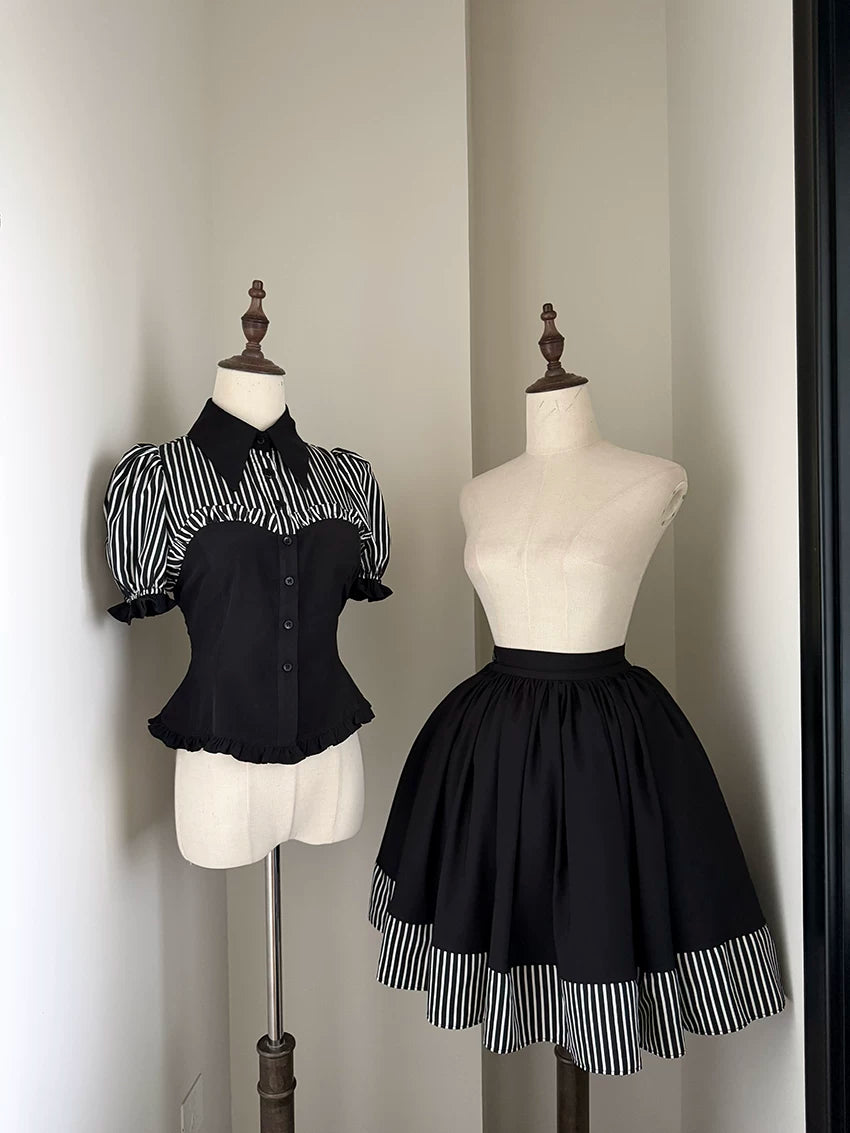 Laura's Reply - Gothic Lolita Striped Patchwork Blouse