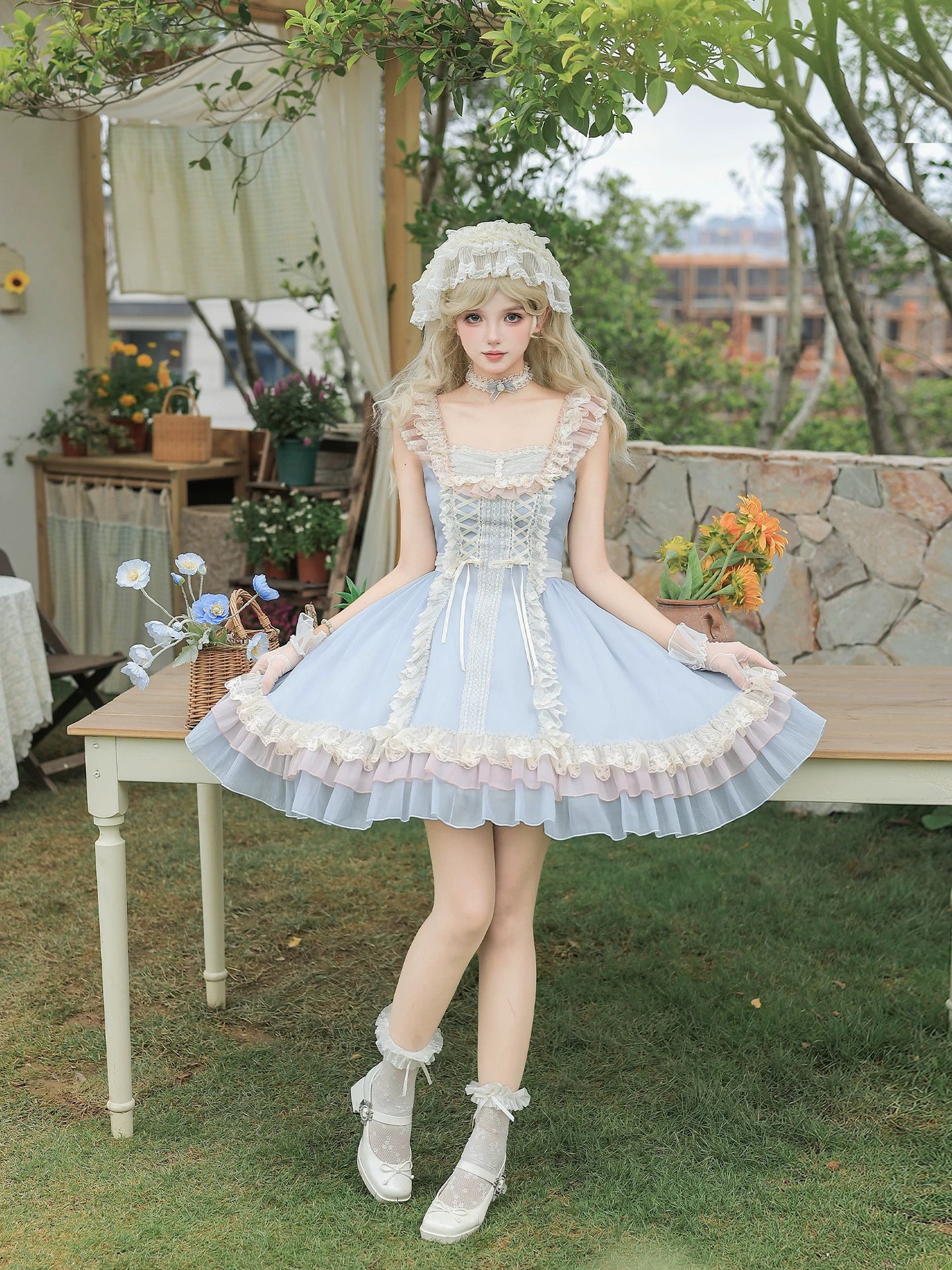 Island Diary - Classic Lolita Flutter Sleeve JSK Dress, Ruffled Lace 45533:855181
