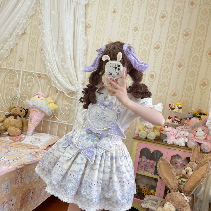 Akiyama Future Studio~Rose Cat~Sweet Lolita Salopette Floral Print Dress   