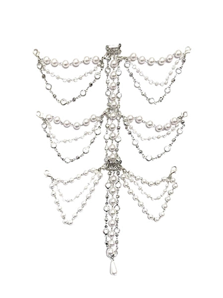 (BFM)LeMiroir~Saint~Gothic Lolita Bonnet Rib Chain Brooch Jabot Silver Metal Rib Decorative Chain  