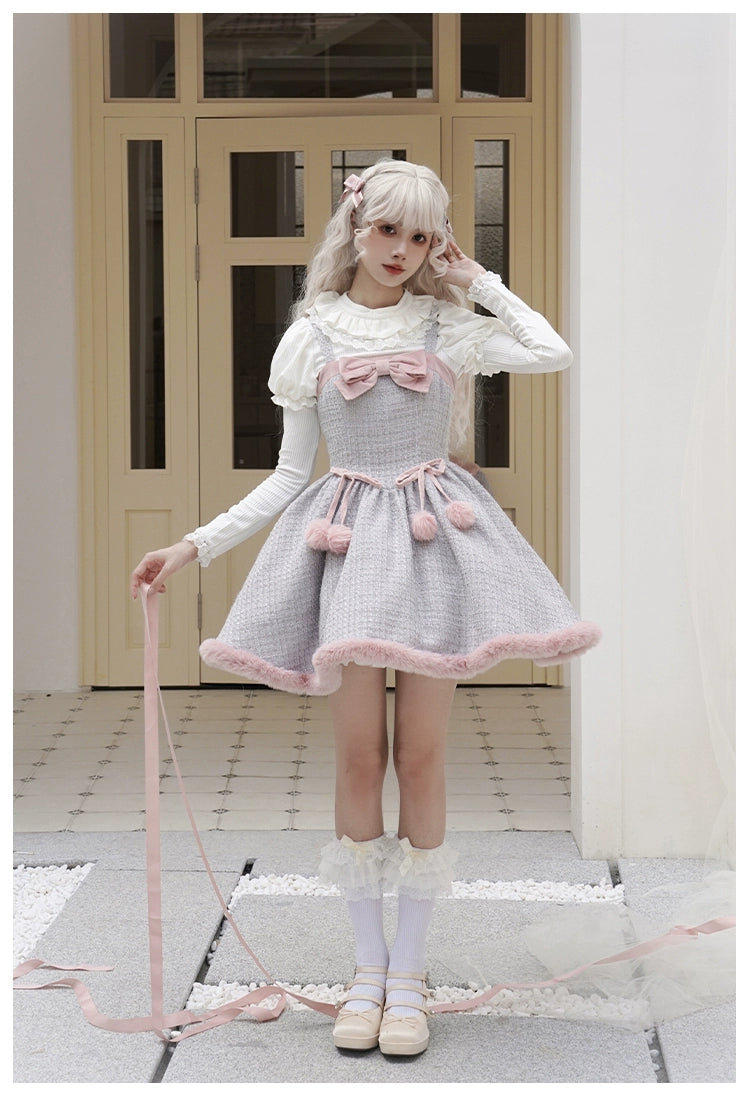 With PUJI~Winter Love Song~Winter Sweet Lolita JSK Suit Plush Cape   