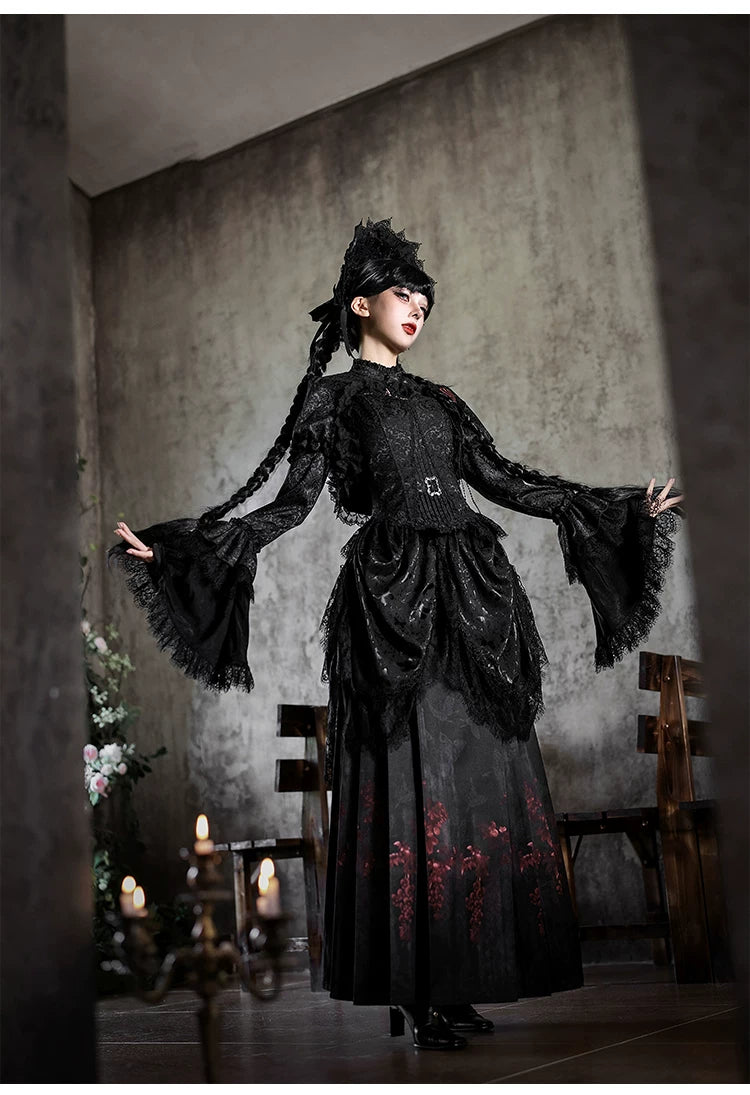 Under the Hanging Moon - Black Gothic Lolita SK Set, Modified Mamian Skirt