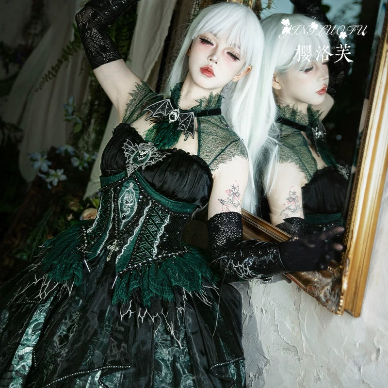 Bone Dragon - Gothic Lolita Corset JSK Dress Set with Embroidery (2XL L M S XL XS / Pre-order) 45654:856795