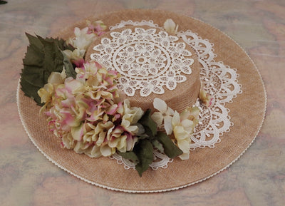 Rose of Sharon~Embroidered Ball~Elegant Lolita Headdress Handmade Lace and Flower Khaki Flat Cap khaki  