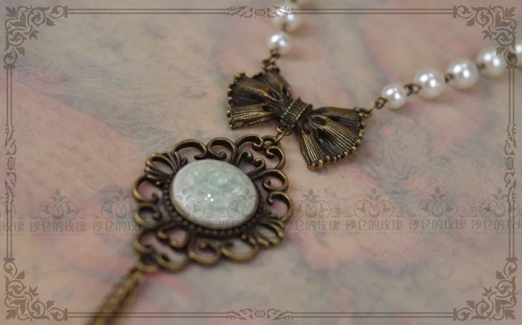 Vintage Lolita Artificial Pearl Necklace with Key Charm
