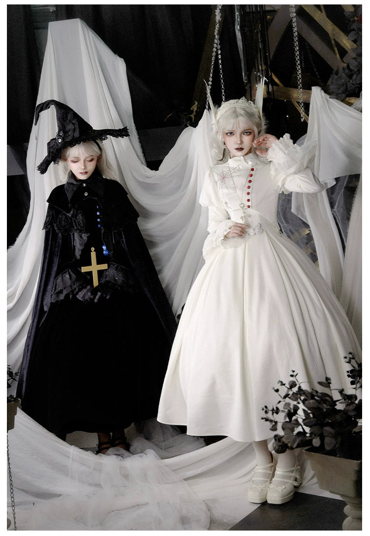 With PUJI~Enigmatic Night Poem~Halloween Gothic Lolita Fishbone Bustier Dress Embroidered Coat 39968:648096