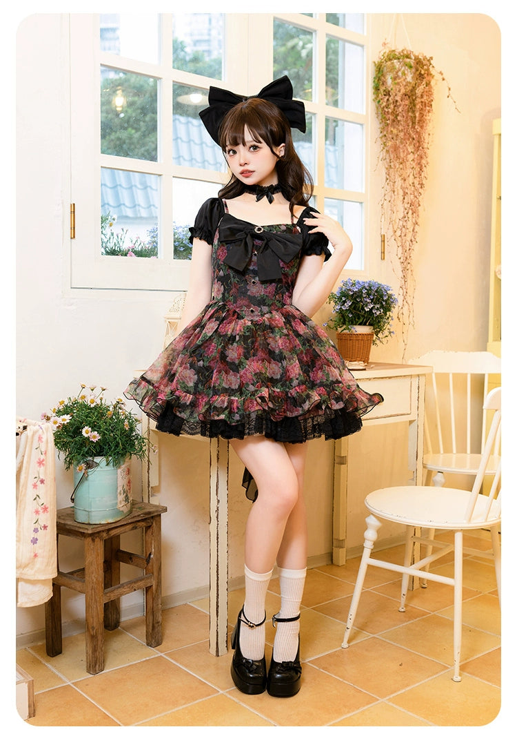 With PUJI~Flower OP~Classic Lolita OP Dress Manchurian Flowers Prints Dress   