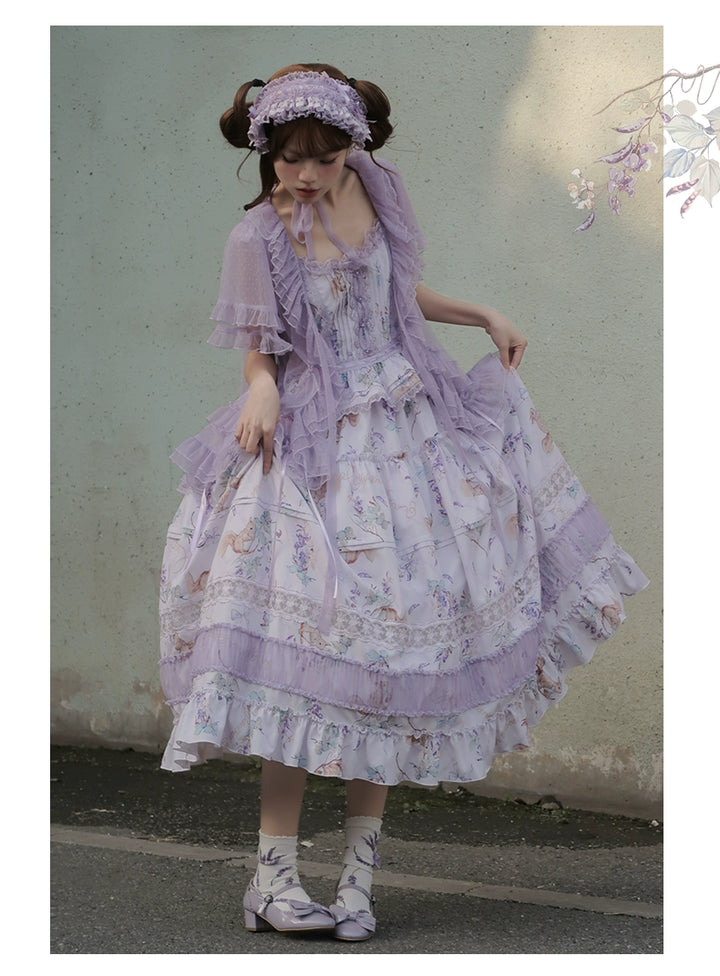 Urtto~Pea Squirrel~Country Lolita Purple JSK Dress with Tulle Cardigan