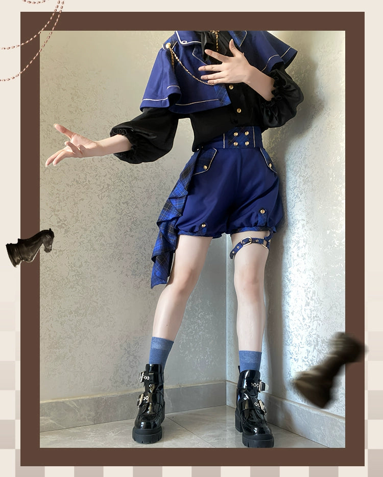 (BFM)Forest Fluorescent Carps~Queen's Chess~Ouji Lolita Prince Outfit Lolita Cape Shirt Shorts Set   