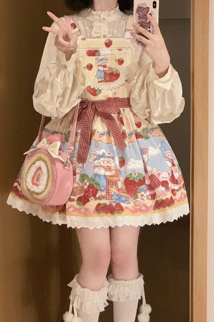 Strawberry Sheep~Sweet Lolita Salopette Strawberry Sheep