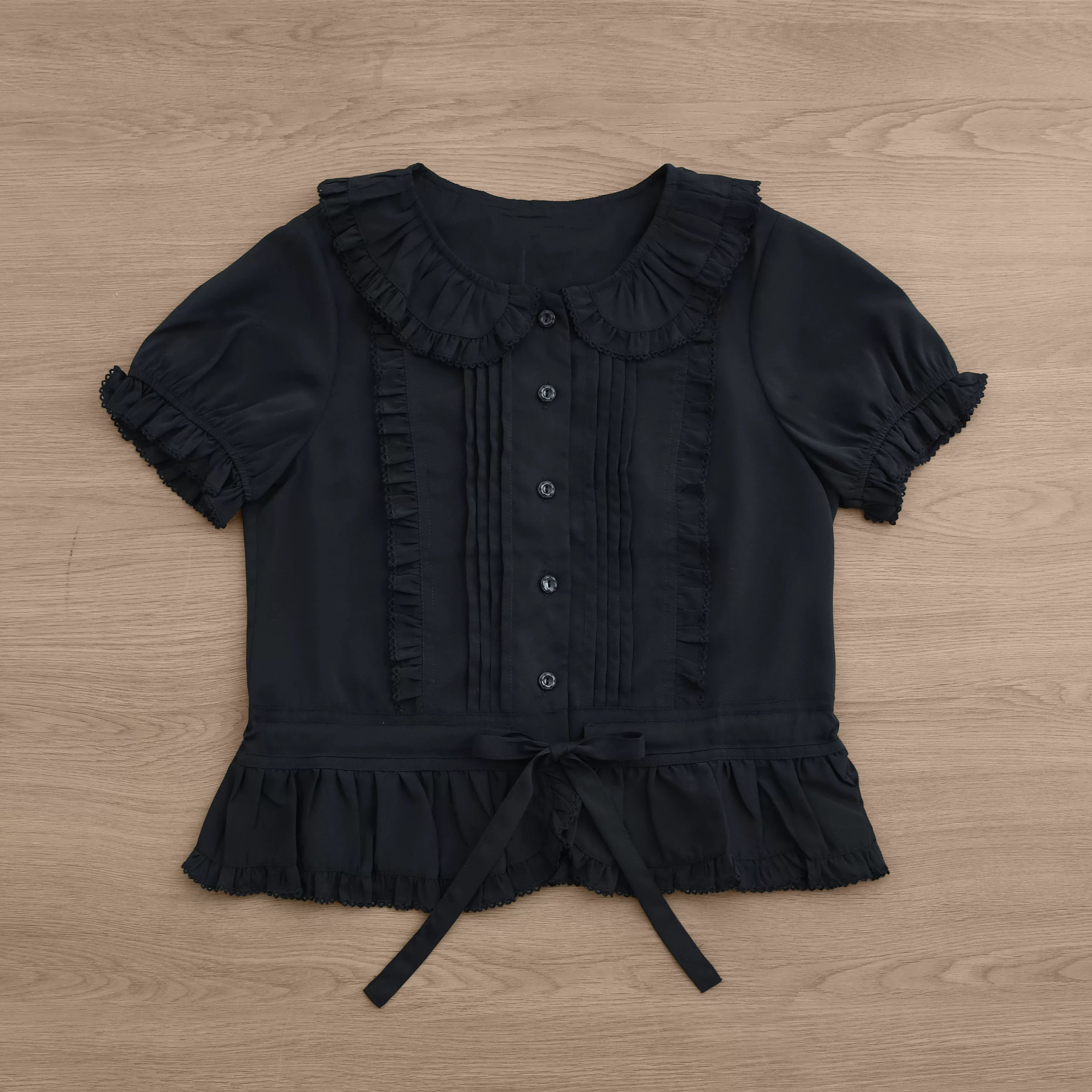 EverSpring - Short Sleeve Sweet Lolita Shirt, Peter Pan Collar (Black / 2XL L M S XL) 44735:820613