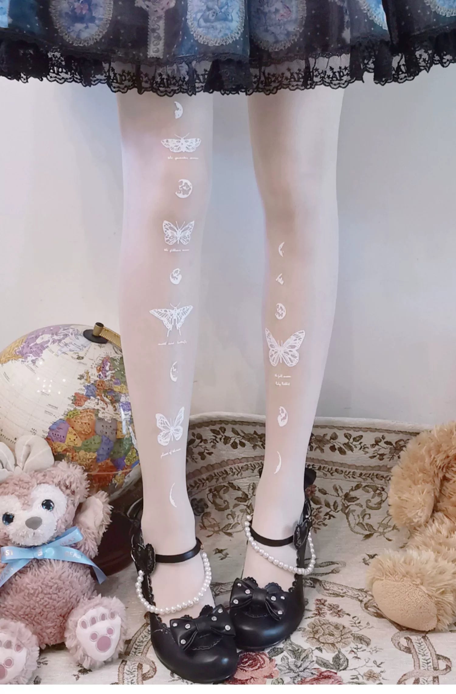 Ruby Rabbit - Butterfly Printed Pantyhose, 20D/120D Thickness White 20D