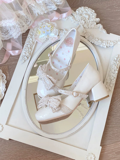 Pure Tea For Dream~Butterfly Puff~Sweet Lolita Shoes Bow Low Mid Heels Shoes   