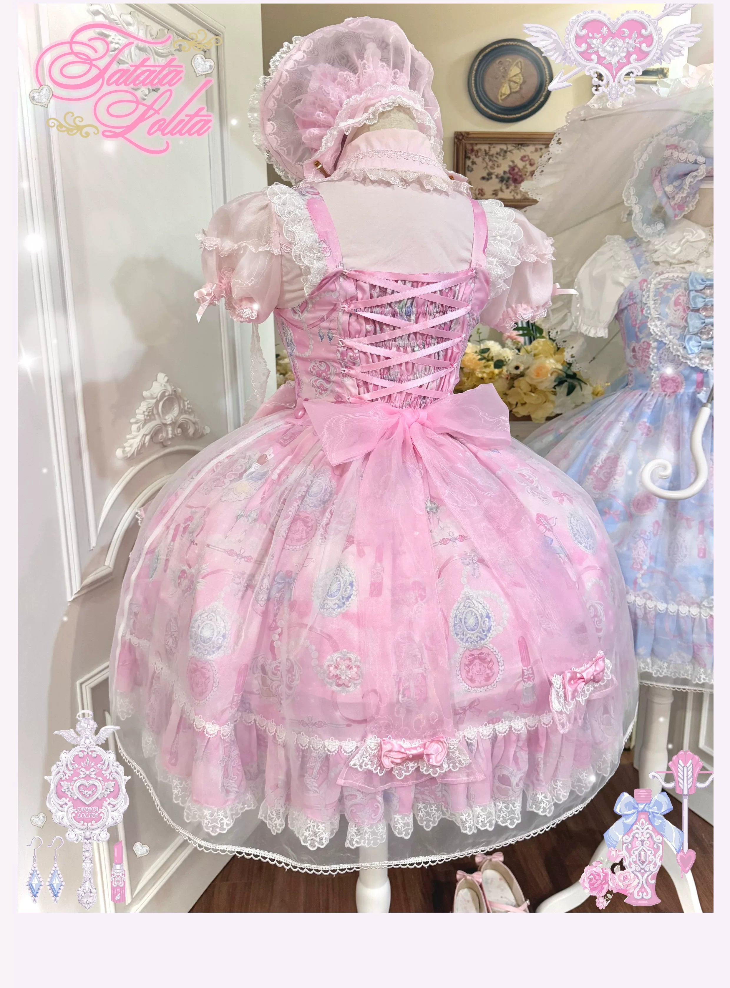 Cotton Lining Old School Lolita JSK Dress, Cosmetic Print 45924:868566
