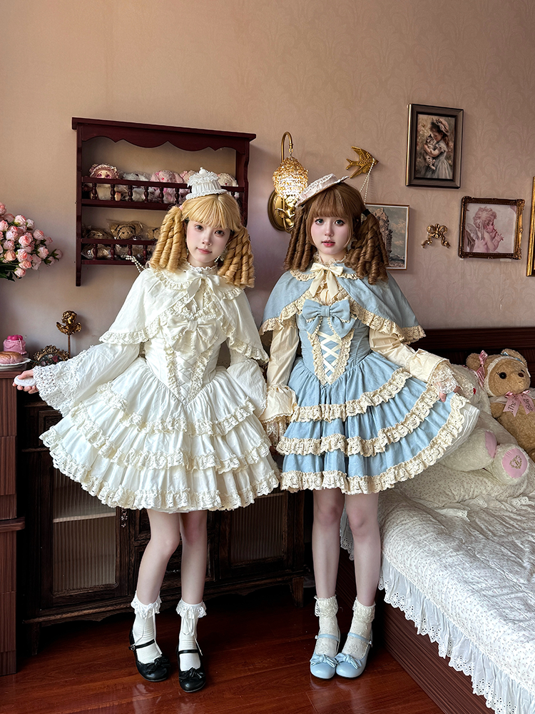 To Alice~Dear dolls~Old School Lolita Three-Tiered Suspender Dress Set   