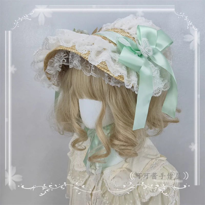 Cocoa Jam~Country Lolita Bonnet Lace Flower Flat Cap Multicolors Customized 36112:524722