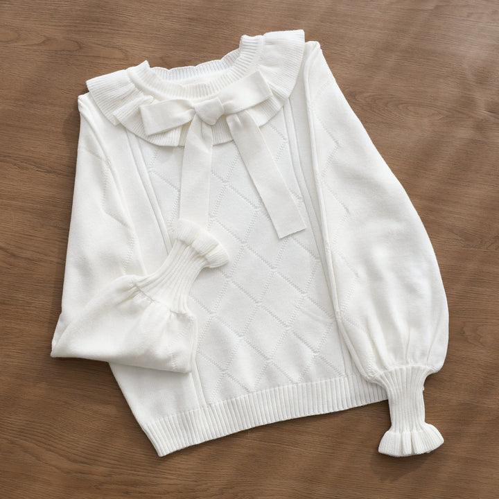 MIST~Mist Cotton~Winter Lolita Sweater Cute Knit Shirt milky white S 