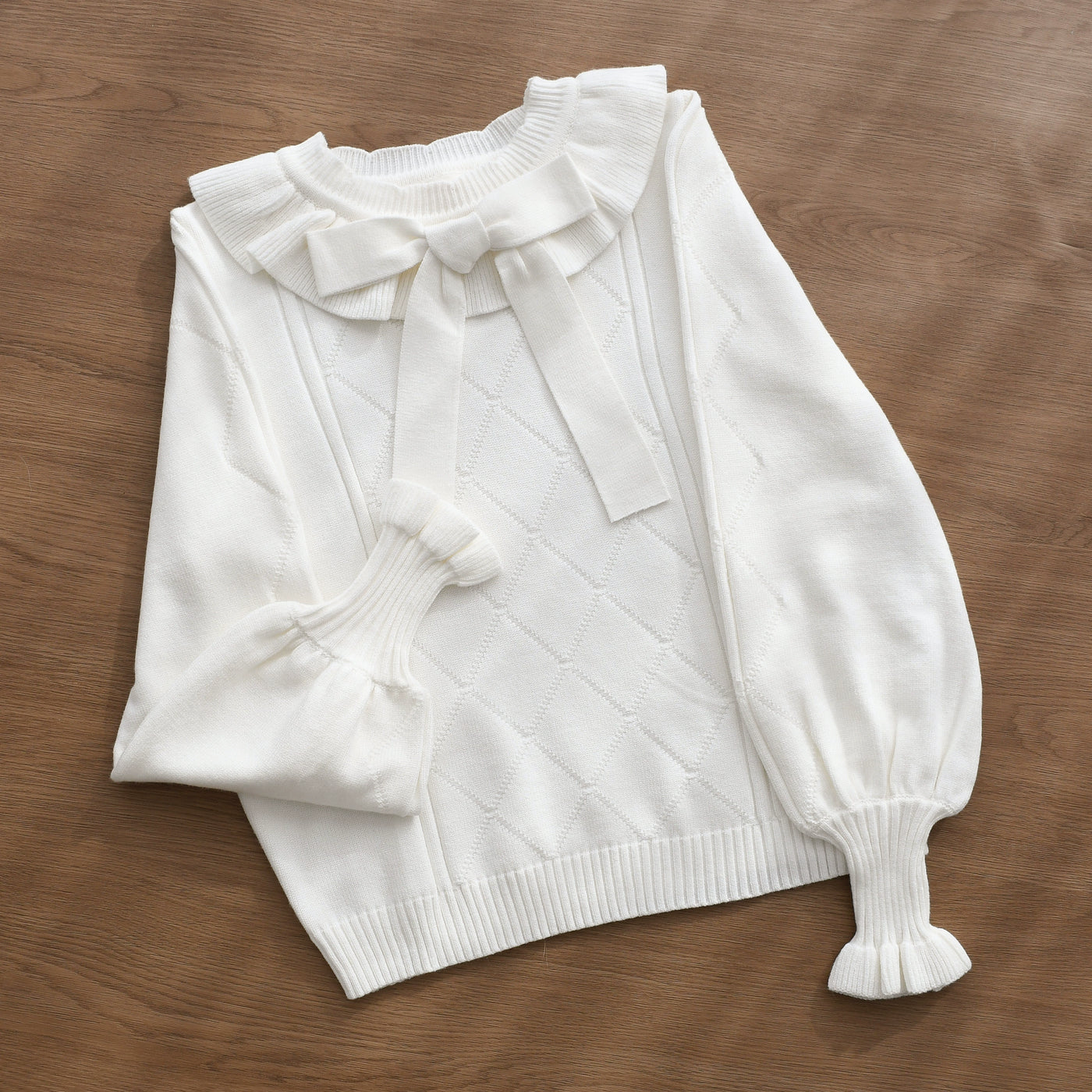 MIST~Mist Cotton~Winter Lolita Sweater Cute Knit Shirt milky white S 