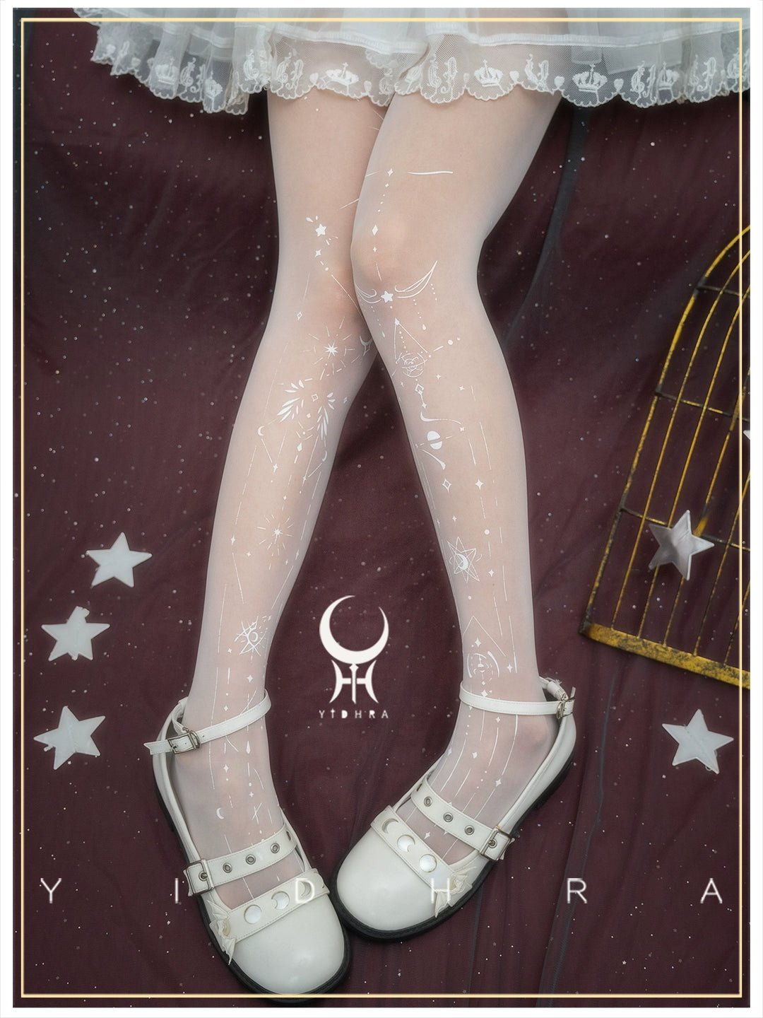 Yidhra~Starry~Constellation Printed Lolita Pantyhose 20D Tights (White) 40458:663714