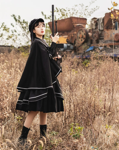 (BFM)With Puji~Devoted War Machine~Military Lolita Black OP Dress and Cloak   