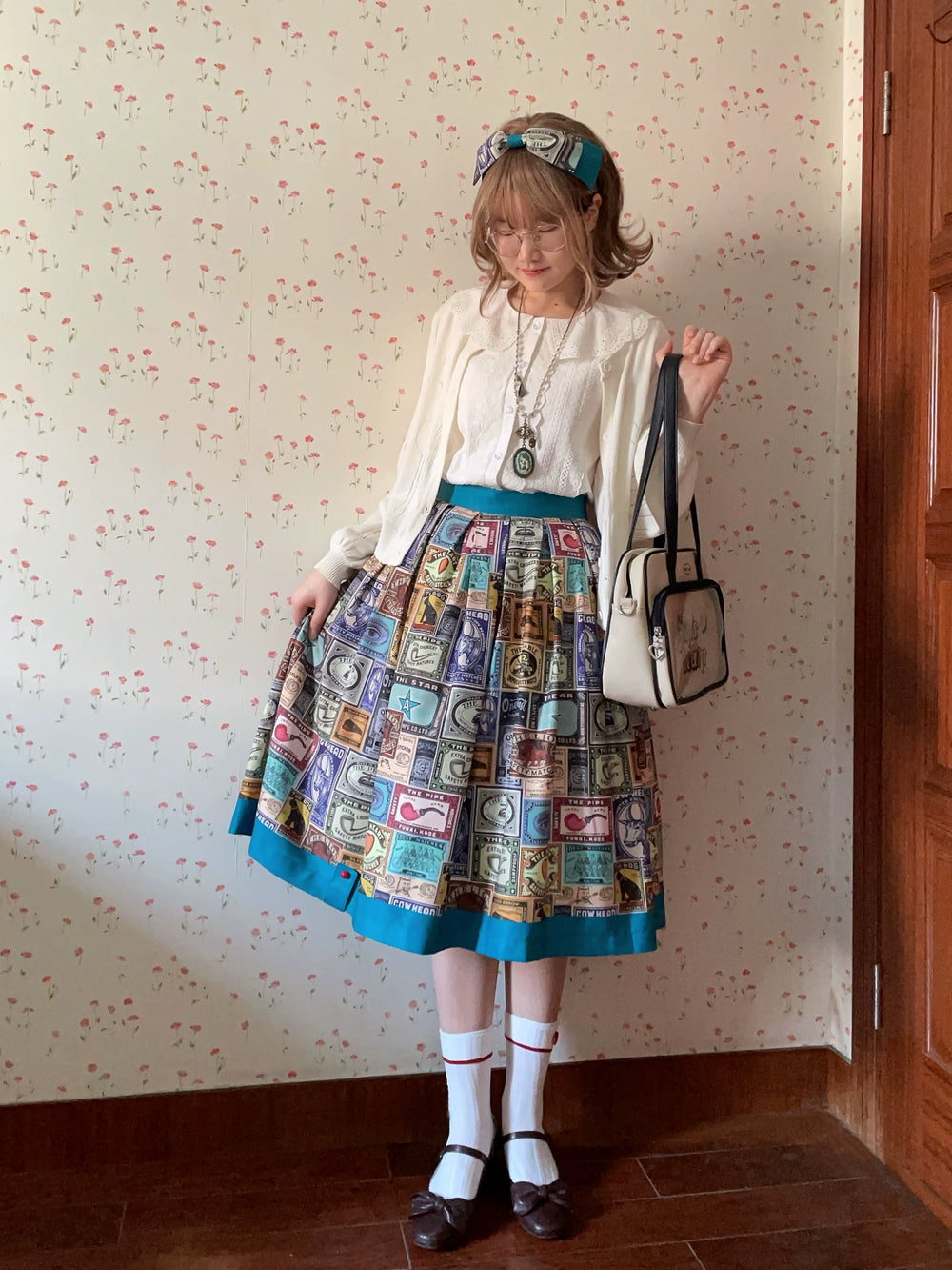 Miss Cube - Antique Label - Retro Lolita Skirt American Half Skirt Customized Antique Print (2XL L M S XL XS) 35674:497658