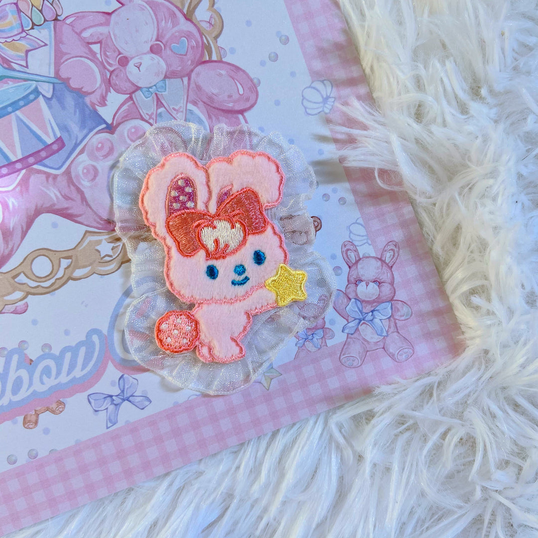 Bear Doll~D&I&T~Cute Lolita Badge and Hair Clip Accessory light pink lace bunny  