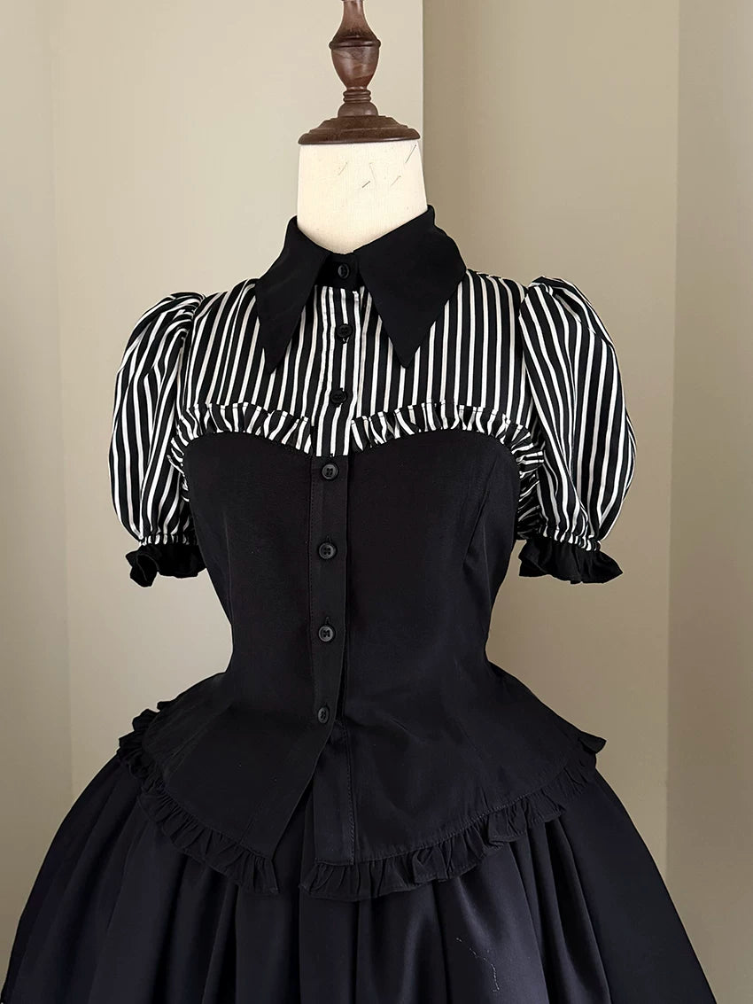 Laura's Reply - Gothic Lolita Striped Patchwork Blouse
