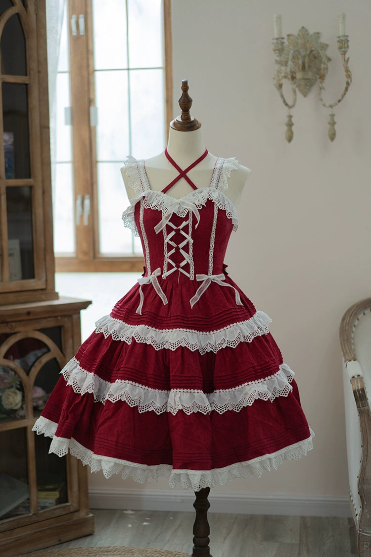 (BFM)LittleFairyTale~Cotton Lolita Dress Summer Jumper Skirt Red X White S 