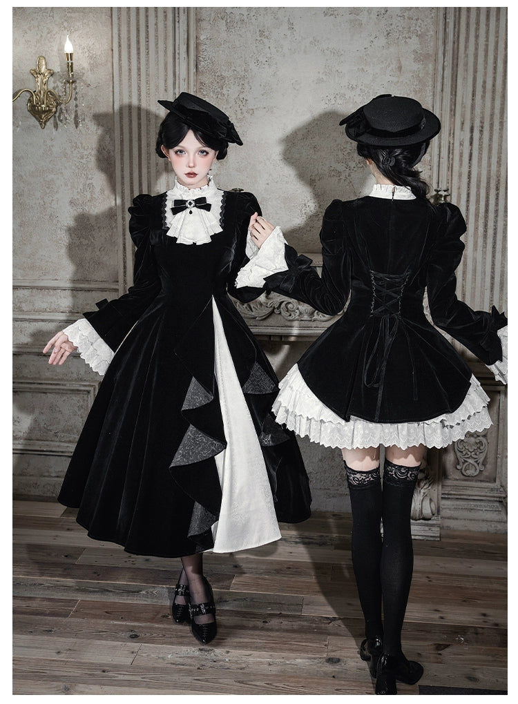 With PUJI - To the Dusk - Classic Lolita Tiered-Skirt OP, Long Irregular Hem 44319:804616