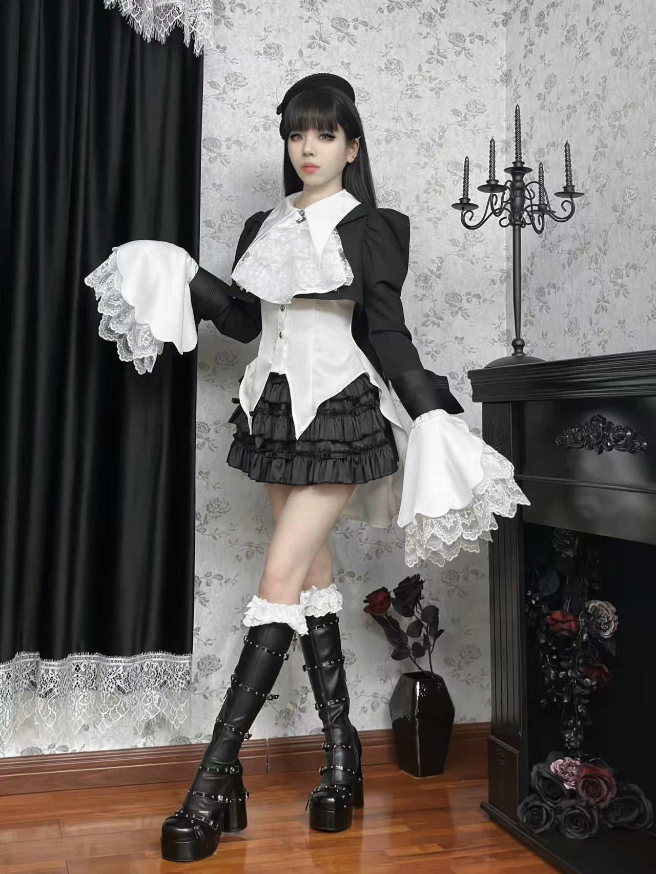 Maiden Portal - Heir Poem - Gothic Ouji Lolita Hime Sleeve Shirt, Trailing Hem 43905:789549
