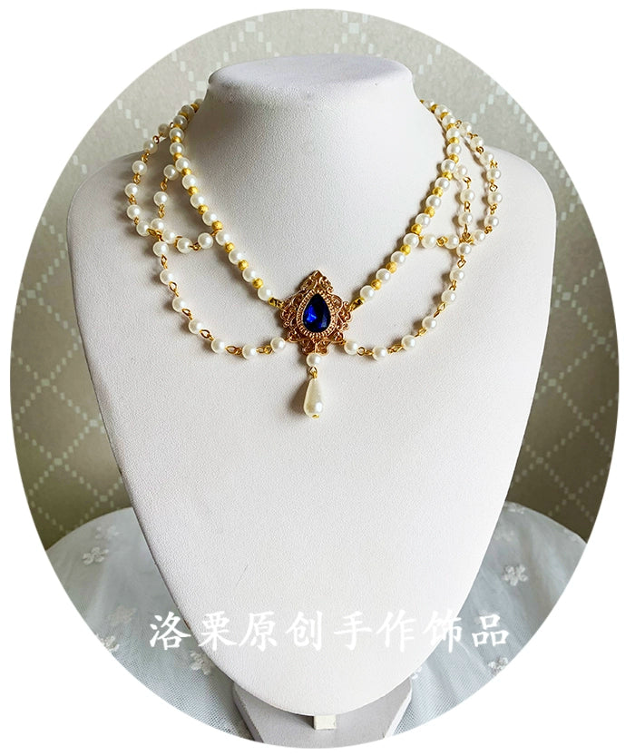 Luo Li~Wedding Lolita Necklace Multi-layer Pearl Pendant O style  