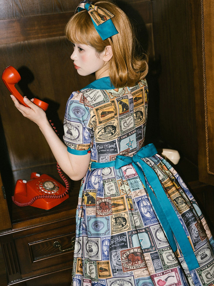 Miss Cube - Antique Label - Retro Lolita OP Dress Short Sleeve Dress