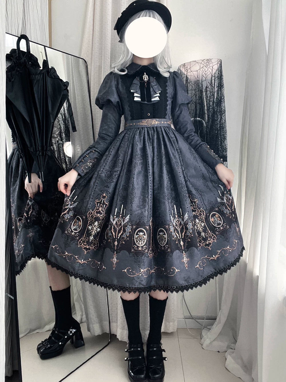 Blood Night Lantern - Jacquard Gothic Lolita Dress, Juliet Sleeve 44543:812327