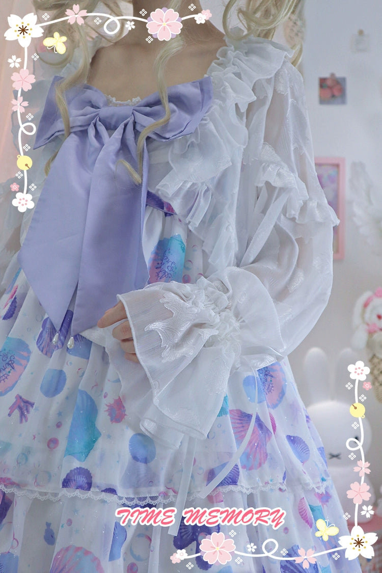 Time Memory~Xianbei~Sweet Lolita Chiffon Lantern Sleeve Cardigan with Bow   