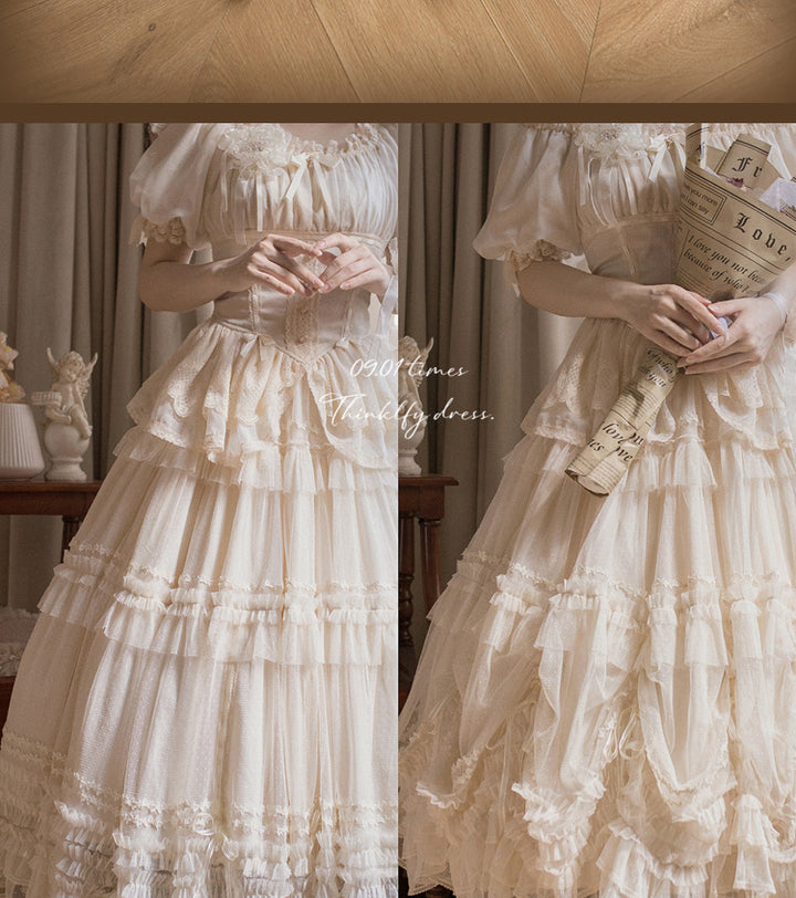 ThinkFly~Pleated Heart~Elegant Lolita Petticoat with Dotted Gauze Hem