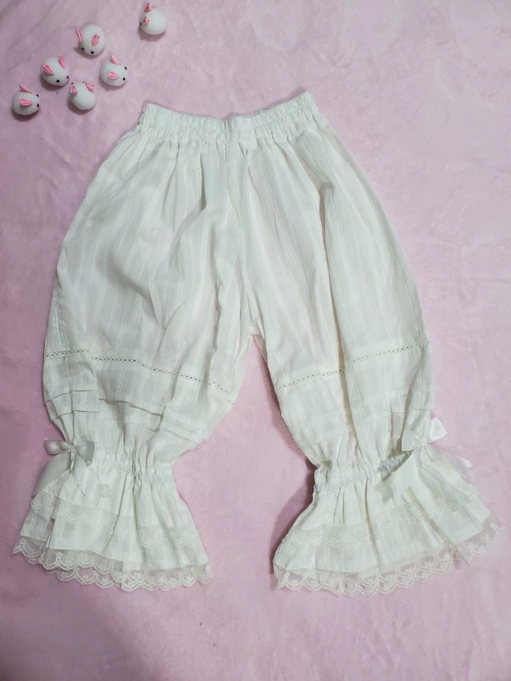 WangYan&SumStar~Sweet Lolita Bloomers Pure Cotton Shorts Leggings Total length 60 cm White with white lace 