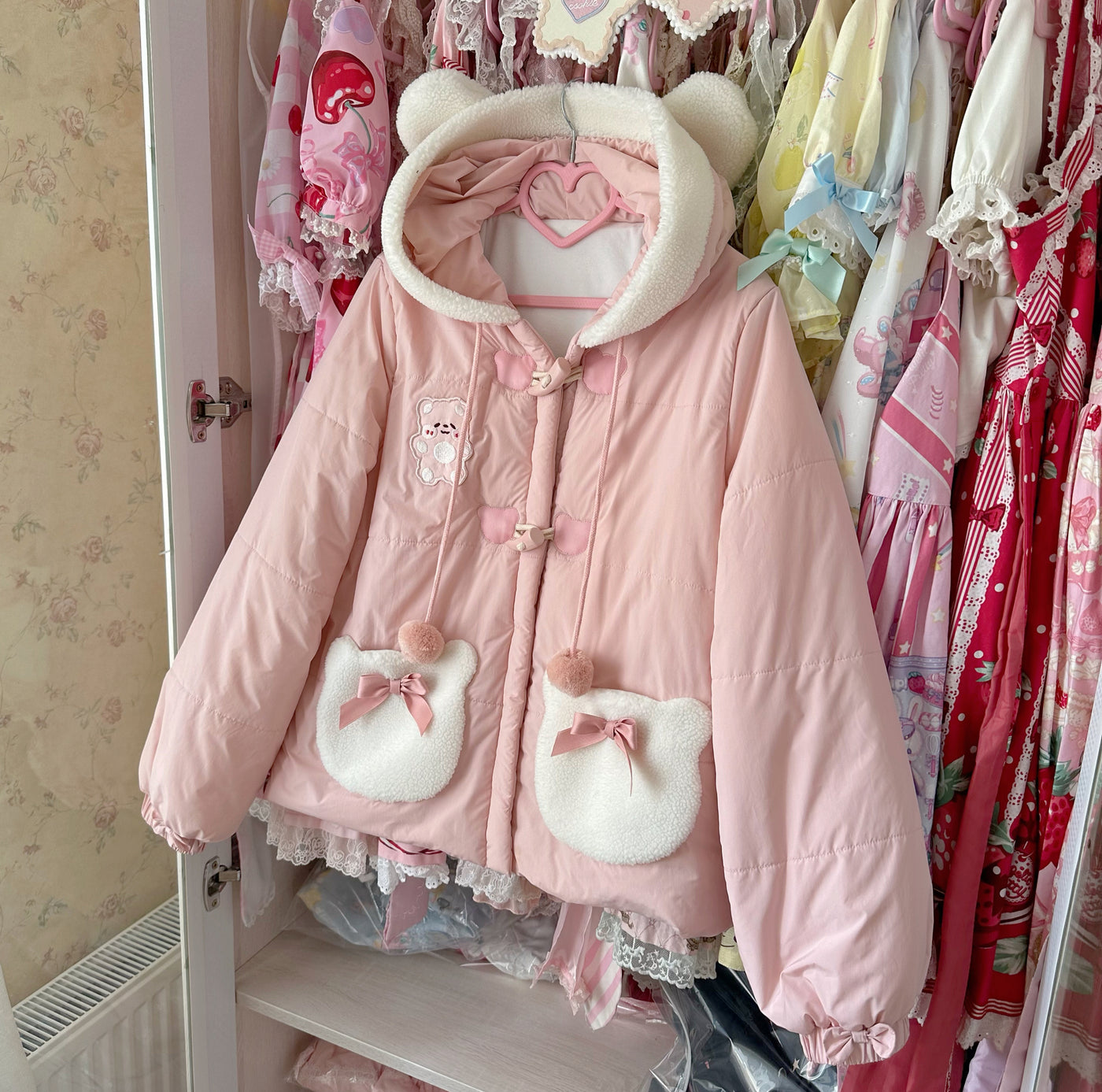 Sissy the shepherd~Bear Pupu~Winter Lolita Padded Coat Cute Pink Lolita coat Large Pink coat 