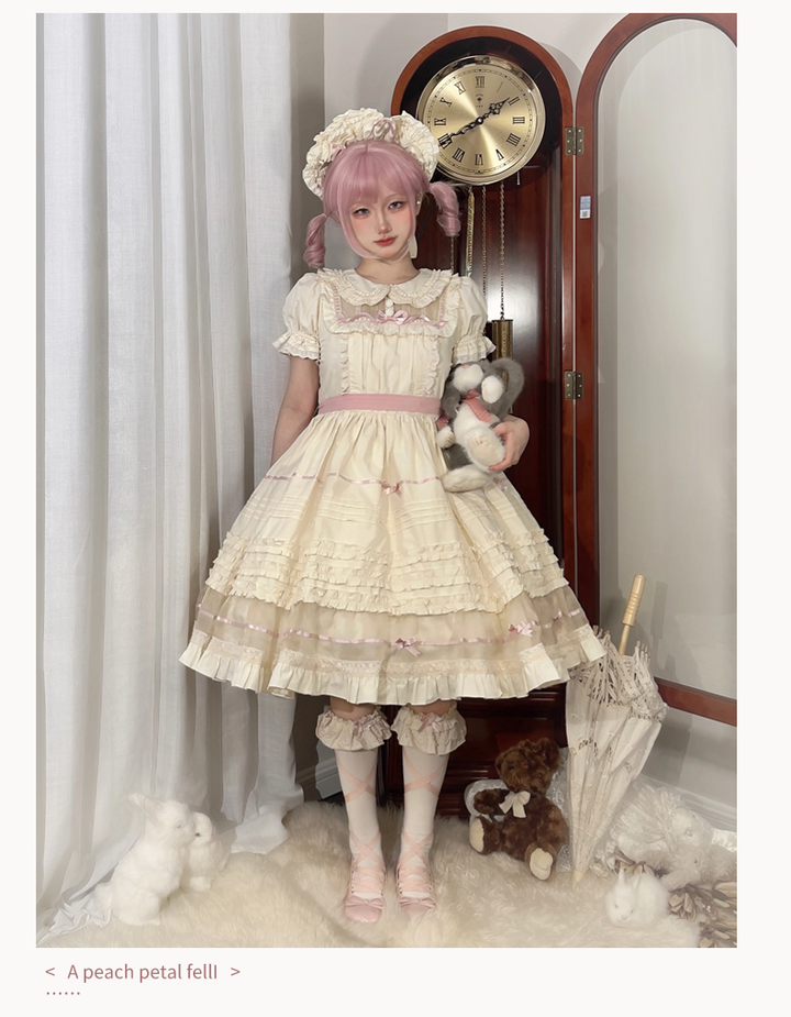 The Seventh Doll~Hazy Afternoon~Vintage Lolita OP Dress Embroidered Apron S Smoke pink OP only 