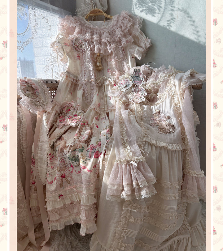 MEEKWIND~Dessert Bunny~Kawaii Lolita Dress Suit Bunny Printed OP and Tiered Ruffle JSK 42175:735320