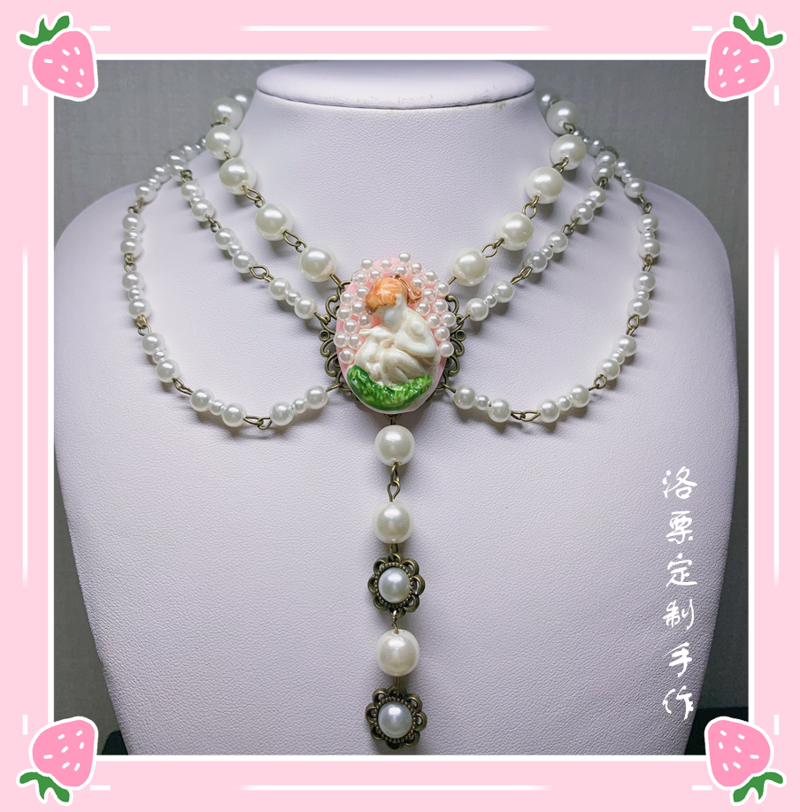 Luo Li~Wedding Lolita Necklace Multi-layer Pearl Pendant   