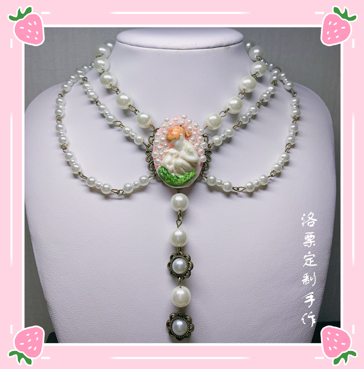 Luo Li~Wedding Lolita Necklace Multi-layer Pearl Pendant   