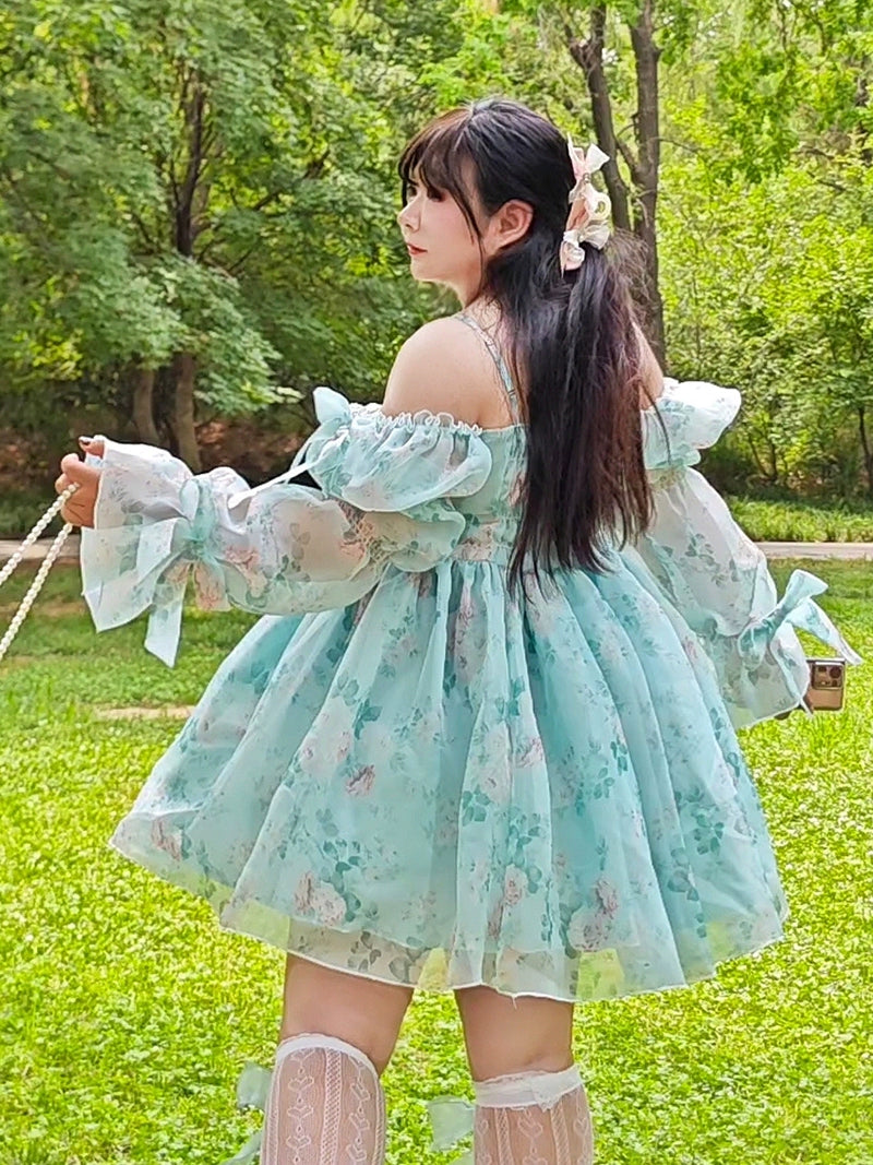 Rouroudream~Plus Size Lolita Princess Dress Mint Puff Sleeve 38404:586114